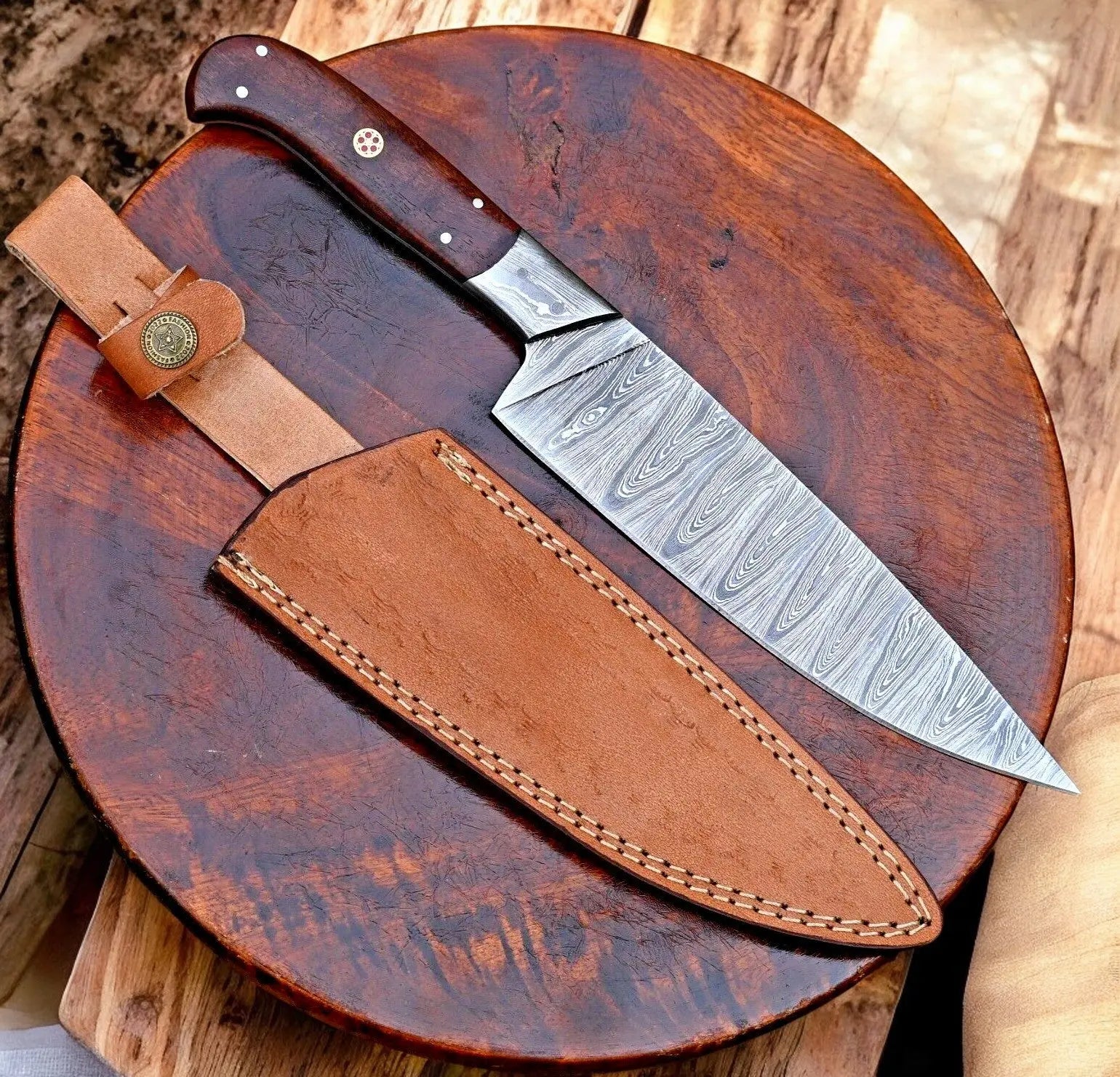 Custom Damascus Chef Knife – Rosewood Handle, 13" Damascus Knife Store