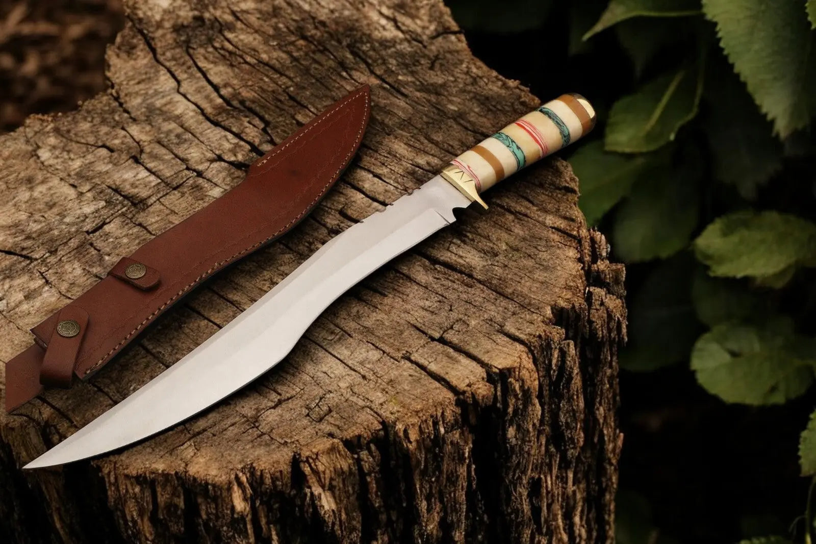 Custom Handmade Bowie Knife - 12" D2 Steel Blade, Exotic Wood & Bone Handle Damascus Knife Store