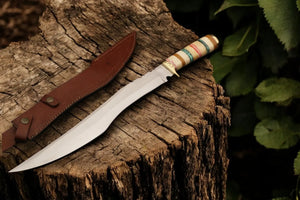 Custom Handmade Bowie Knife - 12" D2 Steel Blade, Exotic Wood & Bone Handle Damascus Knife Store