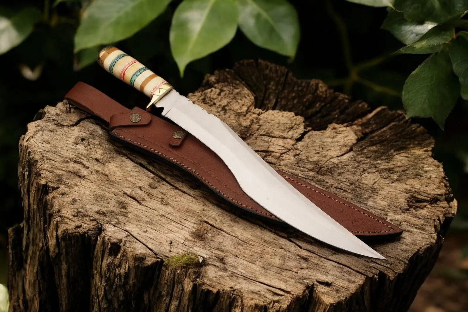 Custom Handmade Bowie Knife - 12" D2 Steel Blade, Exotic Wood & Bone Handle Damascus Knife Store