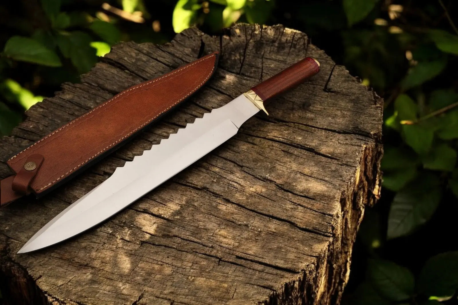 Custom Handmade Bowie Knife - 18" D2 Steel Blade, Rosewood Handle Damascus Knife Store