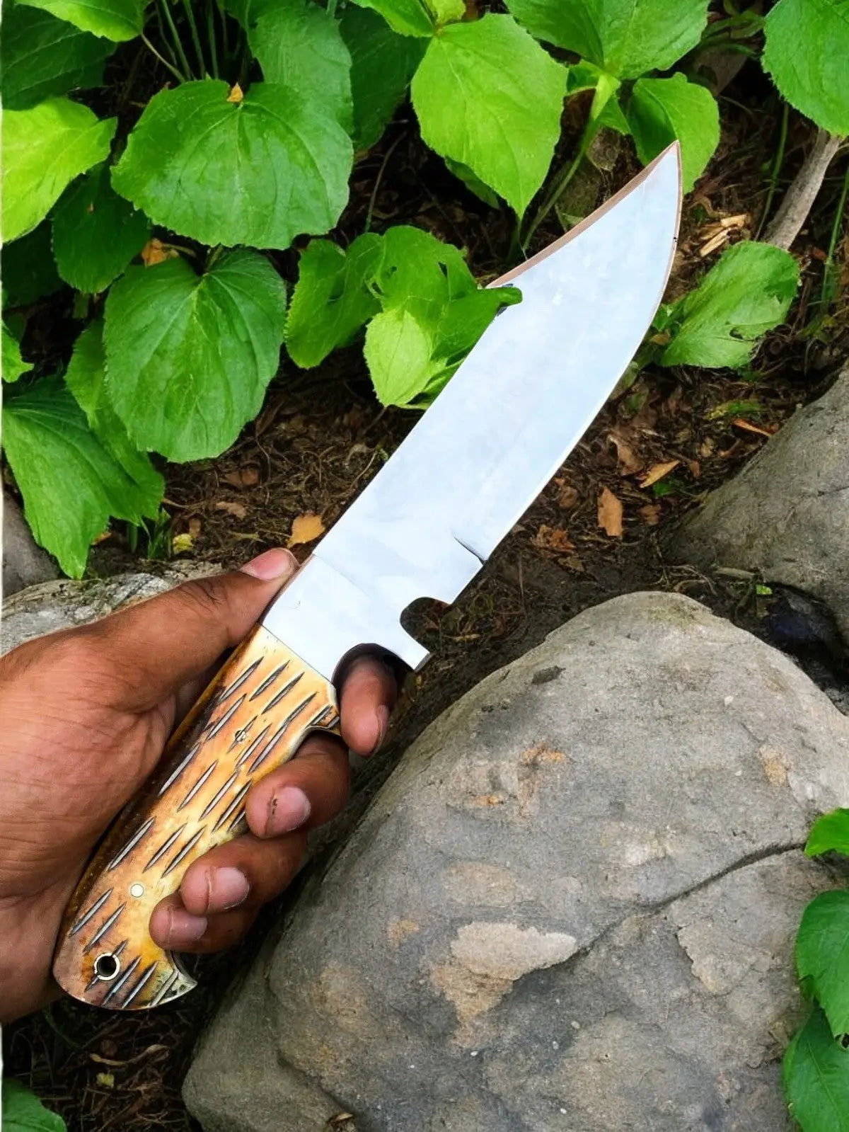 Custom Handmade Bowie Knife - D2 Steel Blade, Bone Handle, 13" Overall Damascus Knife Store