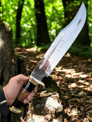 Custom Handmade Bowie Knife – 17" Buffalo Horn Handle Damascus Knife Store