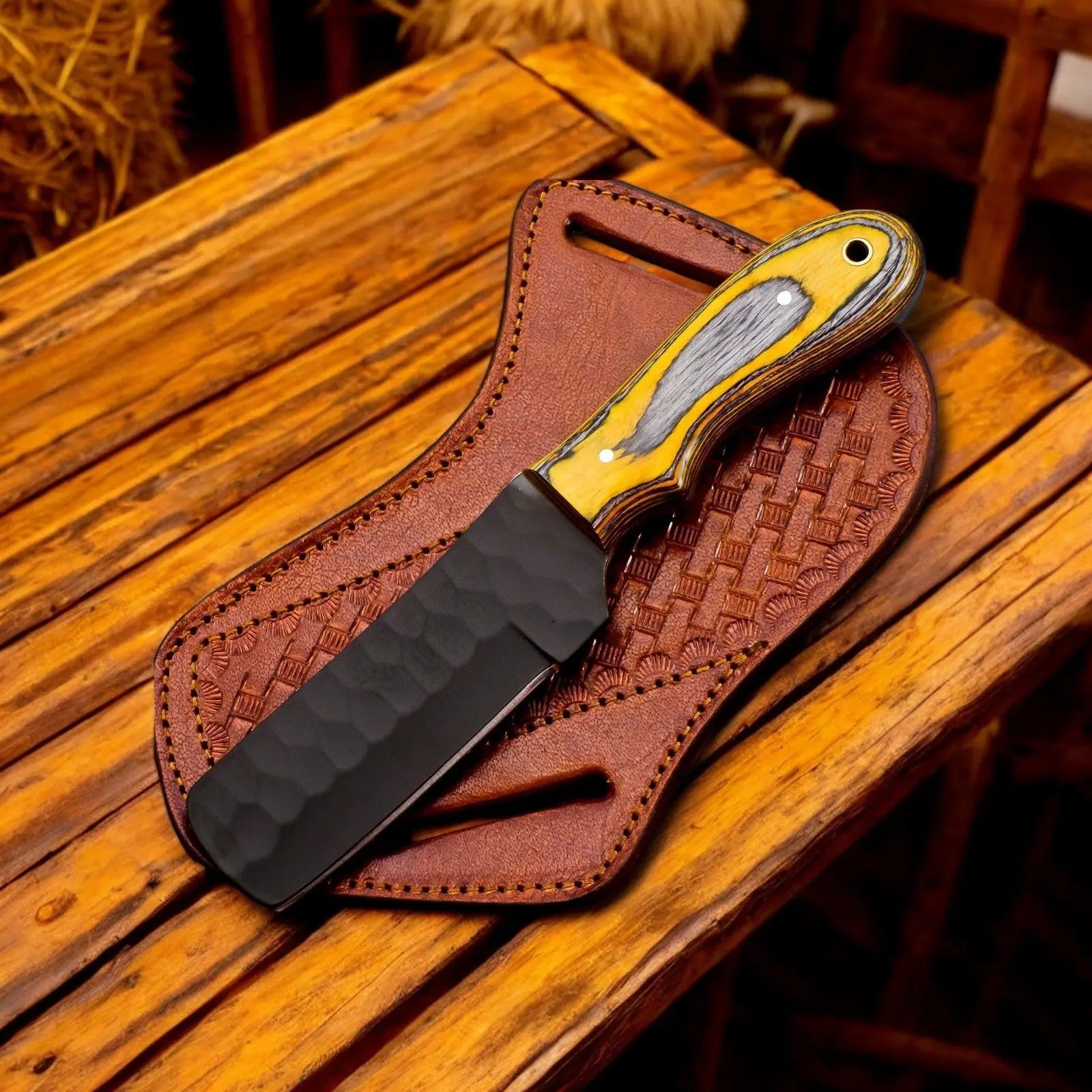 Custom Handmade Bull Cutter Knife – 8" High Carbon Steel Damascus Knife Store