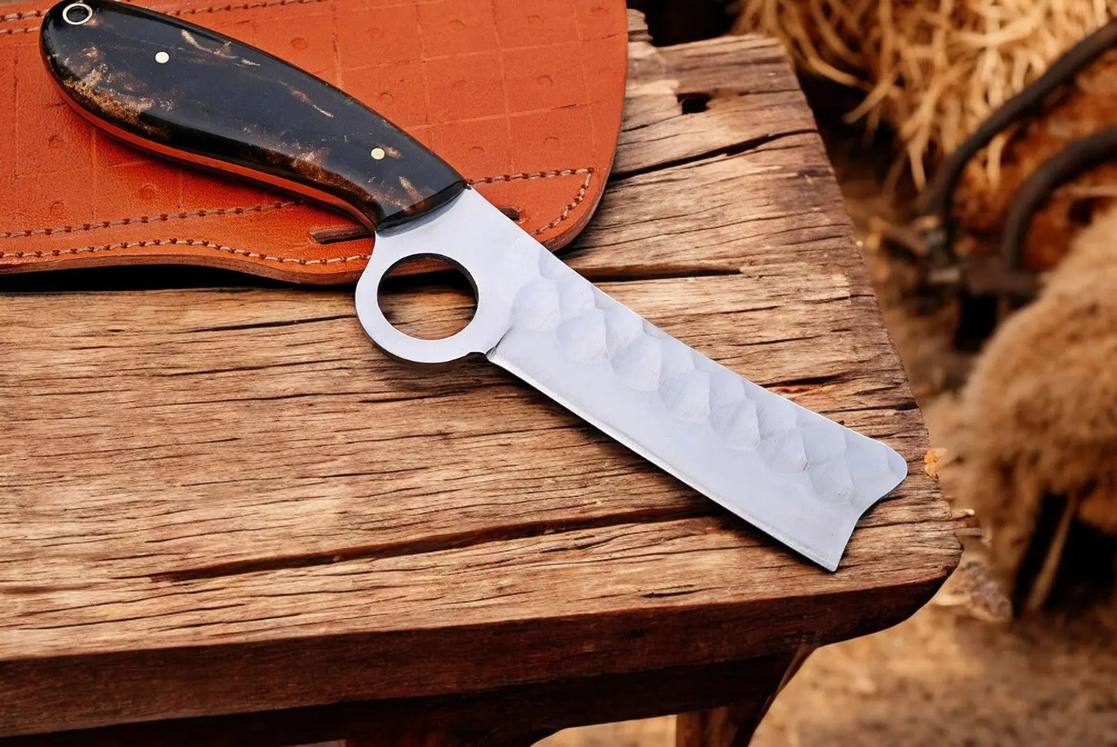 Custom Handmade Bull Cutter Knife – Exotic Wood Handle Damascus Knife Store