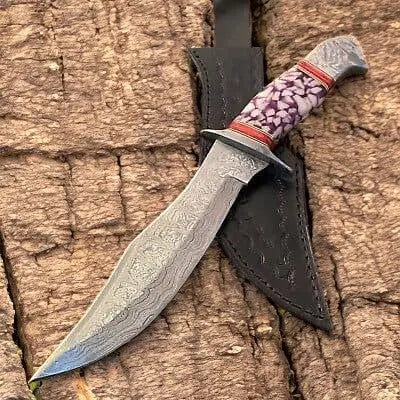 Custom Handmade Damascus Bowie Knife – 15” with Resin Handle Damascus Knife Store