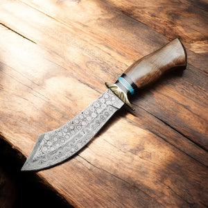 Custom Handmade Damascus Bowie Knife with Rosewood Handle Damascus Knife Store