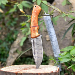 Custom Handmade Damascus Hunting Knife – Olive Wood Handle Damascus Knife Store