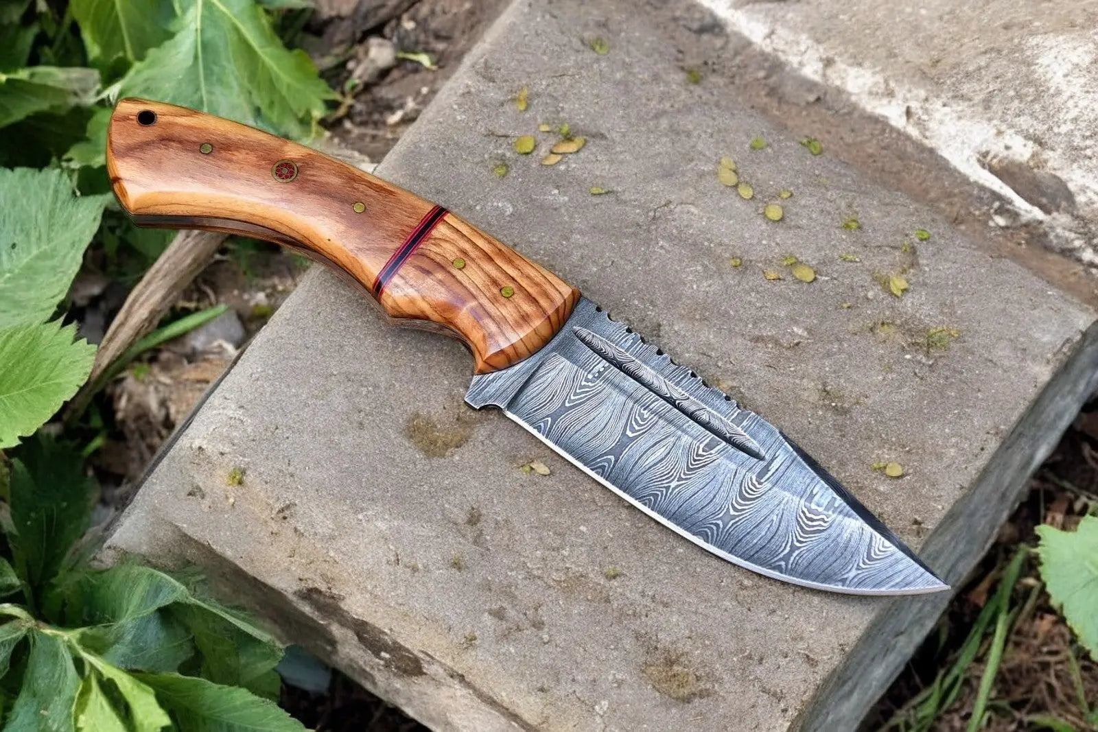 Custom Handmade Damascus Hunting Knife – Olive Wood Handle Damascus Knife Store