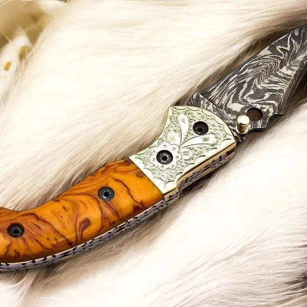 Custom Handmade Damascus Pocket Knife with Epoxy Resin Handle Damascus Knife Store