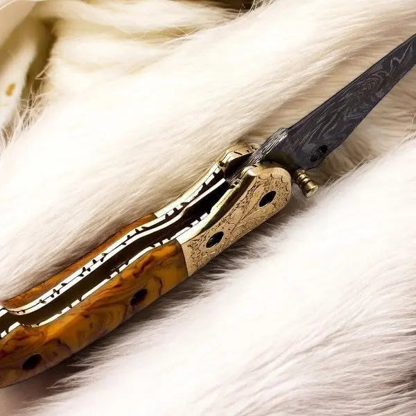 Custom Handmade Damascus Pocket Knife with Epoxy Resin Handle Damascus Knife Store