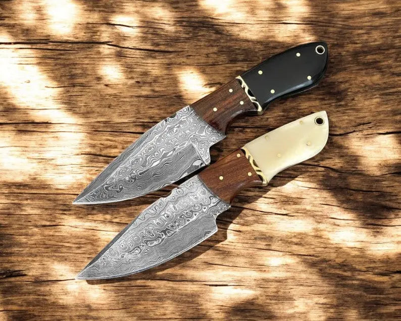 Custom Handmade Damascus Skinning Knife with Leather Sheath Damascus Knife Store