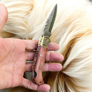 Custom Handmade Damascus Steel Pocket Clip Knife - 3" Blade Damascus Knife Store