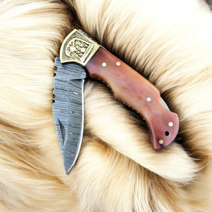 Custom Handmade Damascus Steel Pocket Clip Knife - 3" Blade Damascus Knife Store