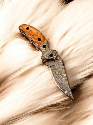 Custom Handmade Damascus Steel Pocket Knife with Olive Wood Handle Damascus Knife Store