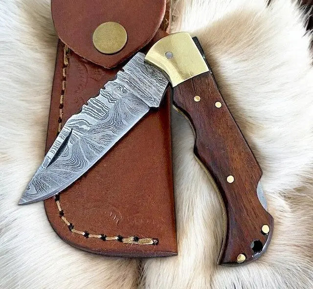 Custom Handmade Damascus Steel Pocket Knife with Rosewood Handle Damascus Knife Store