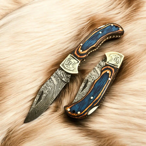 Custom Handmade Folding Knife – Exotic Wood Handle Damascus Knife Store