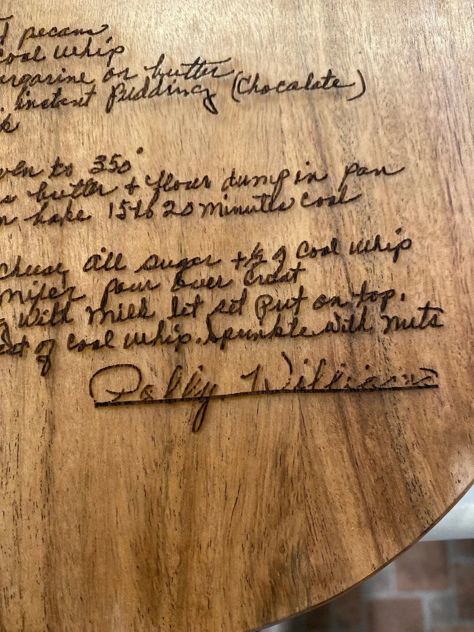 Handwritten Recipe Engraved Cutting Board: Family Heirloom Keepsake by Polly Williams