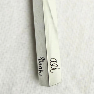 Custom Handwriting Necklace, Engraved Keepsake Gift, Stainless Steel Bar, 4 Sides Poor Hog Customs