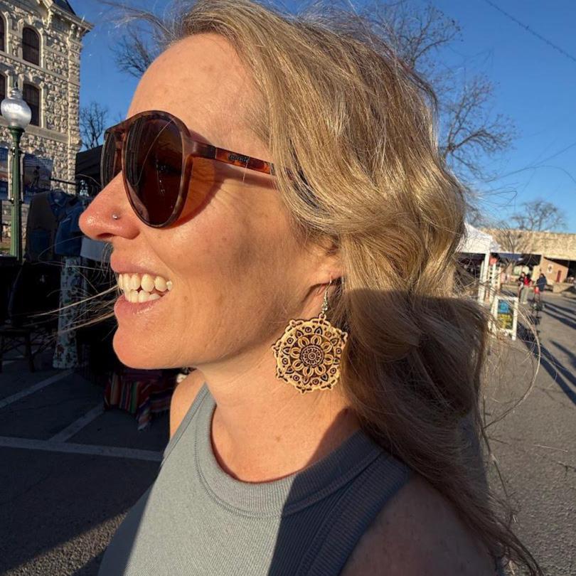Mandala Wooden Dangle Earrings | Boho Spiritual Jewelry