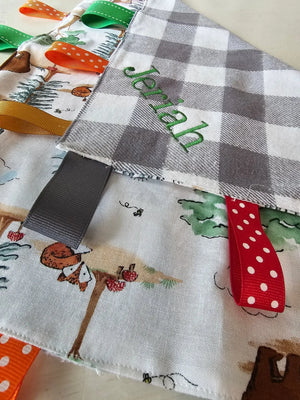 Personalized Taggy Blanket: Sensory Toy with Embroidered Name - Main Street Collective