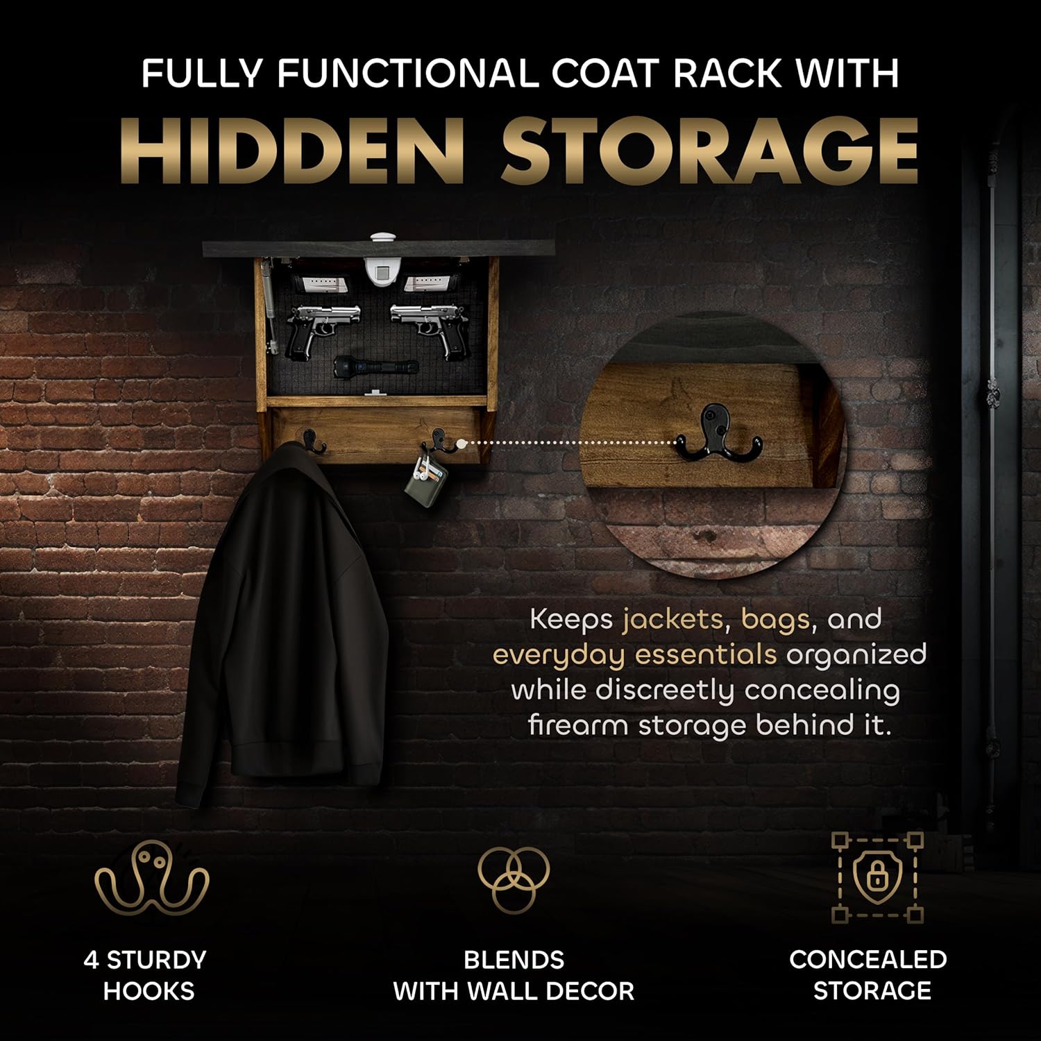 Customizable - Hidden Gun Storage Wall Decor - Hidden Gun Shelf with Magnetic Lock - Quick Access Concealment Shelf - Secure & Discreet Weapon Hiding Furniture
