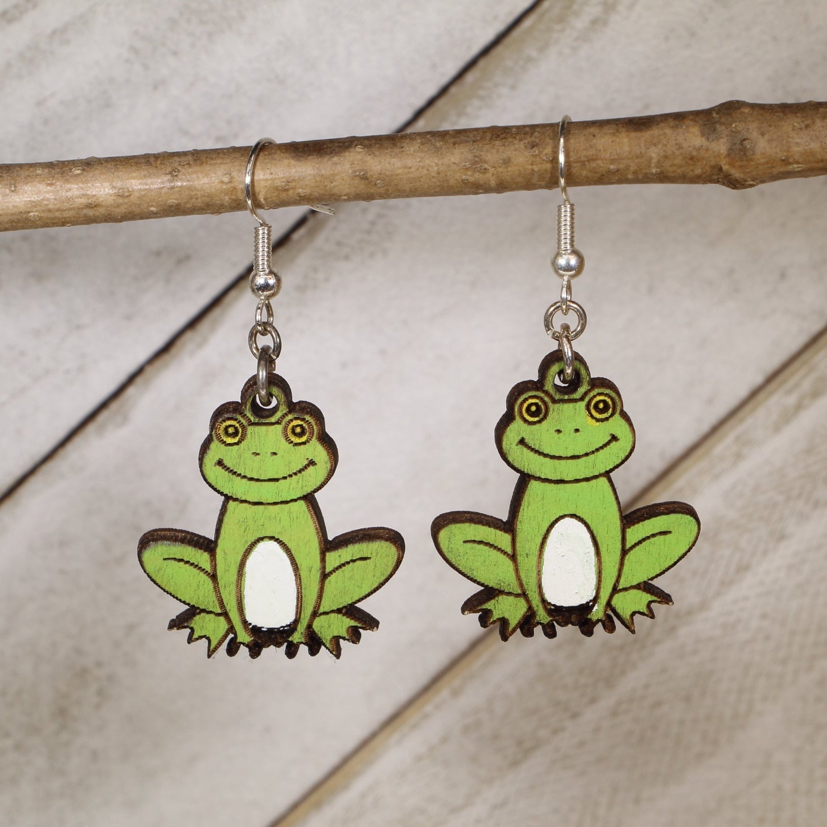 Cute Frog Wooden Dangle Earrings | Fun Animal Jewelry