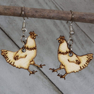 Cute Chicken Wooden Dangle Earrings | Farm Animal Jewelry