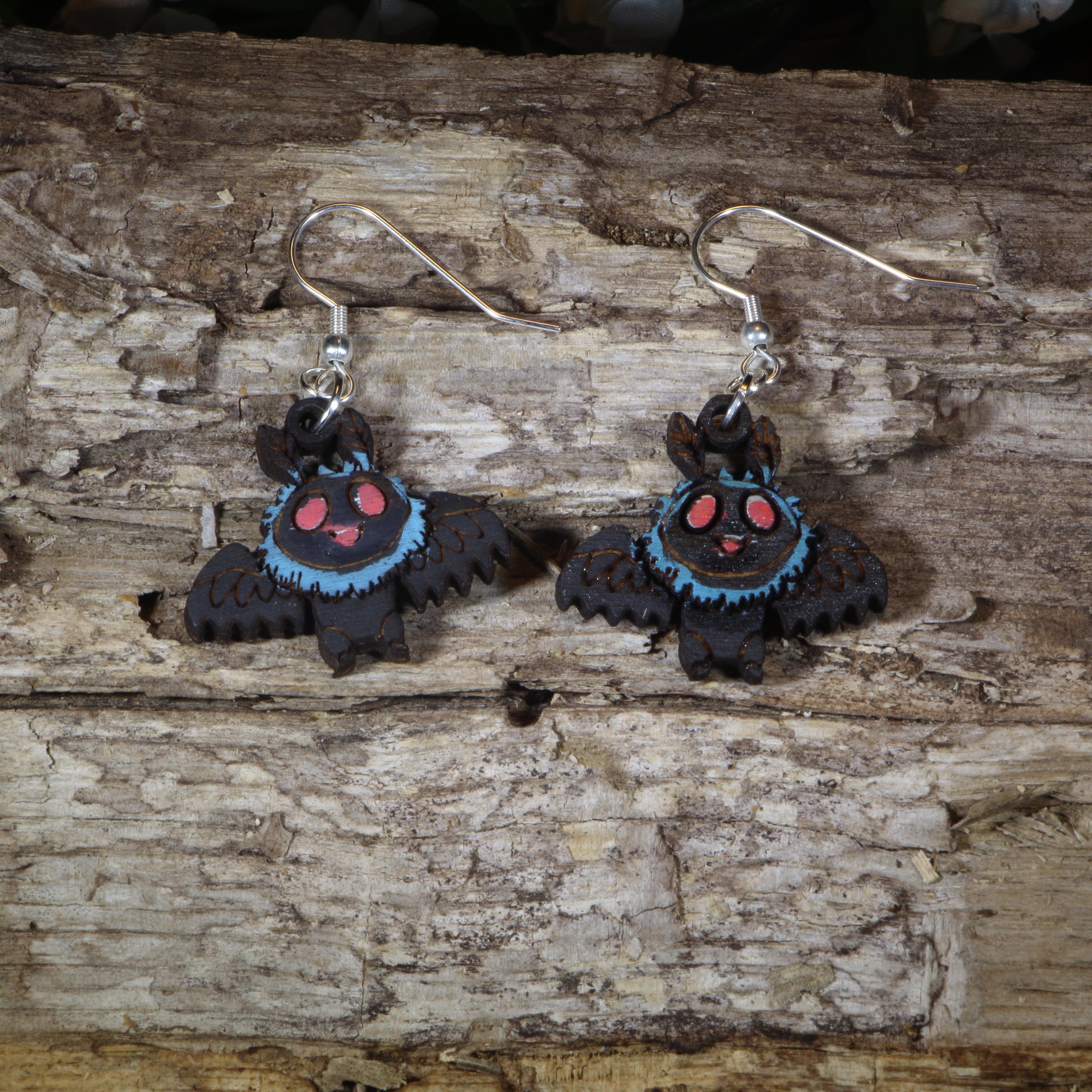 Cute Mothman Wooden Dangle Earrings | Cryptid Mythology Jewelry