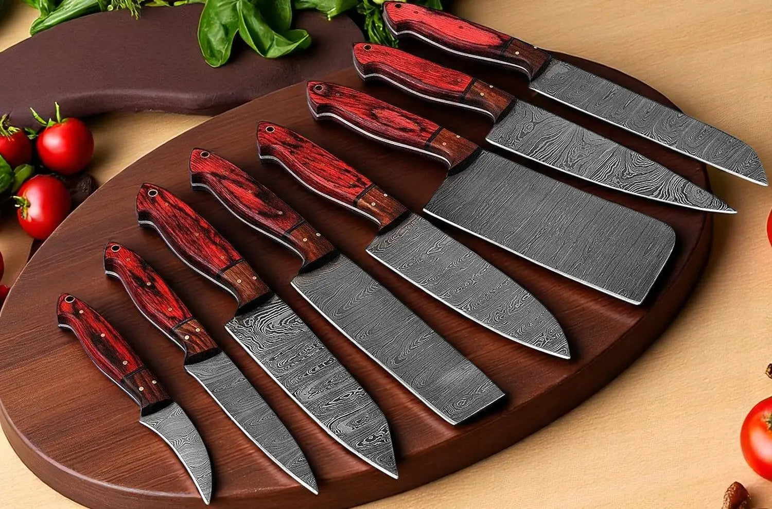 Damascus Cooking Knife Set – 8-Piece Full Tang Forged Blades Damascus Knife Store