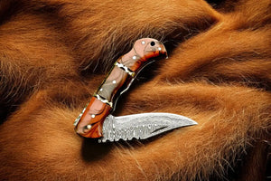 Damascus Folding Knife – Epoxy Resin Handle | 3 inch blade Damascus Knife Store