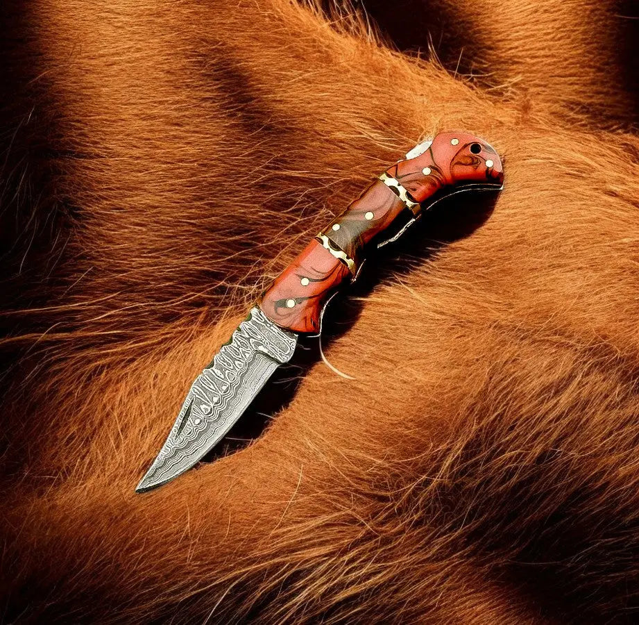 Damascus Folding Knife – Epoxy Resin Handle | 3 inch blade Damascus Knife Store