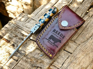 Damascus Pocket Knife with 3" Folding Blade & Olivewood Handle Damascus Knife Store