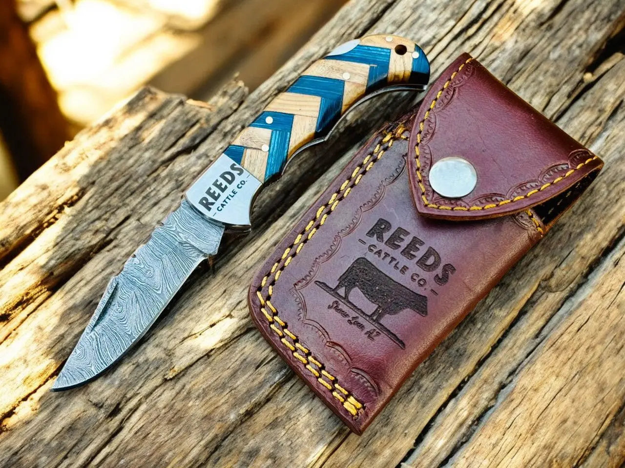 Damascus Pocket Knife with 3" Folding Blade & Olivewood Handle Damascus Knife Store