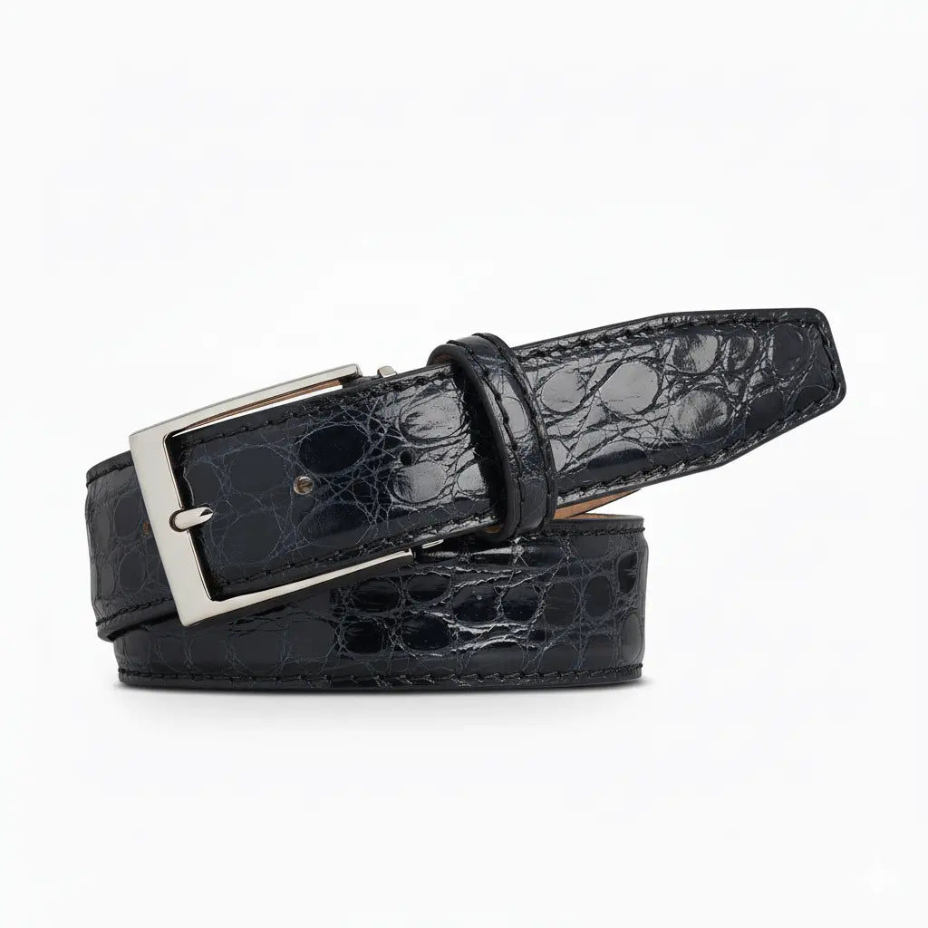 Dark Gray Caiman Crocodile Leather Belt by Roger Ximenez