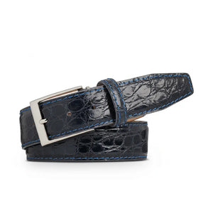 Dark gray crocodile belt showing handmade leather craftsmanship