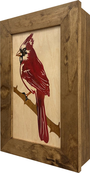 Red Cardinal Bird Gun Concealment Furniture - Handcrafted Hidden Gun Storage Wall Decor - Hidden Gun Shelf with Magnetic Lock for Quick Access