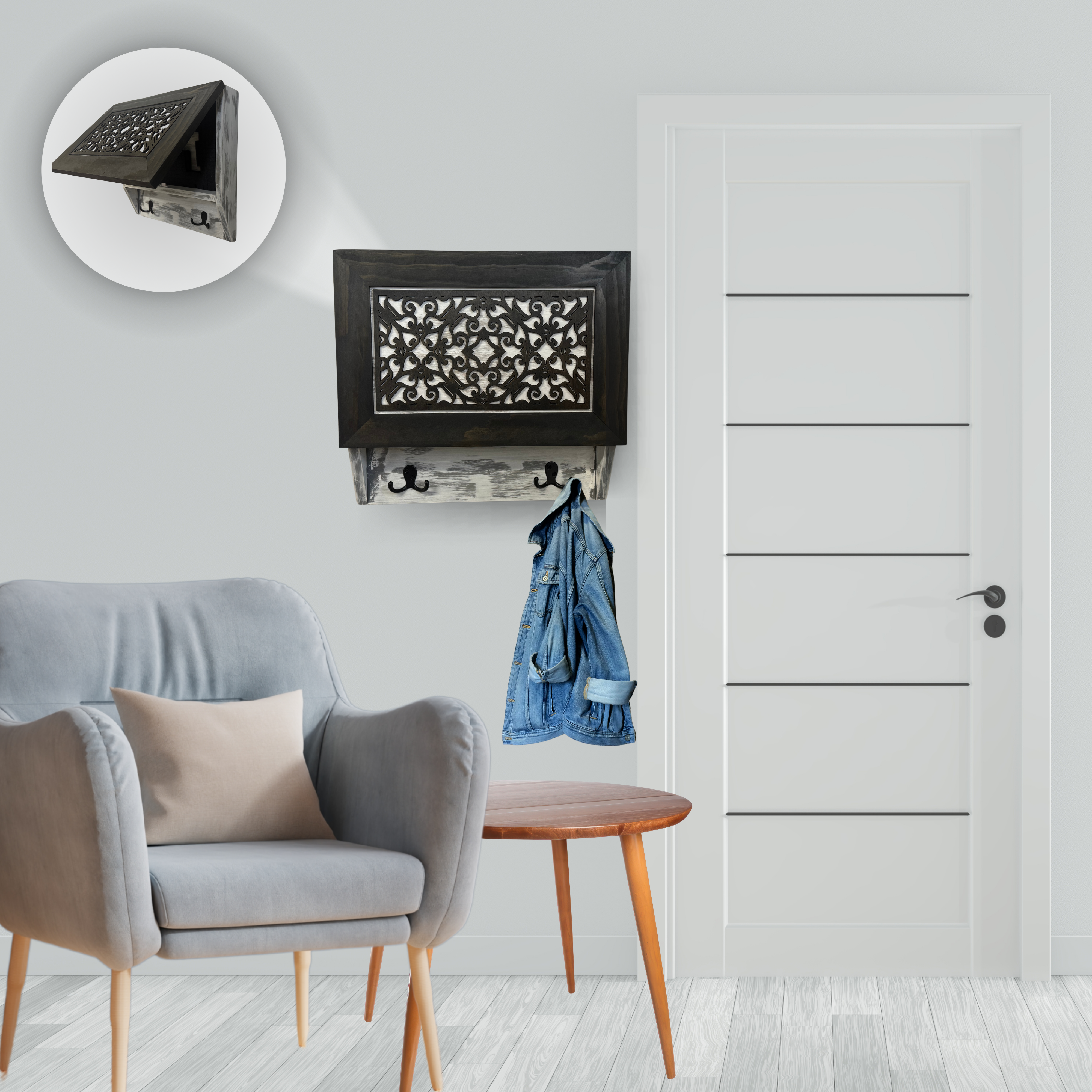 Rustic Diamond Hidden Gun Cabinet – Ornate Concealment Coat Rack with Multi-Purpose Hooks