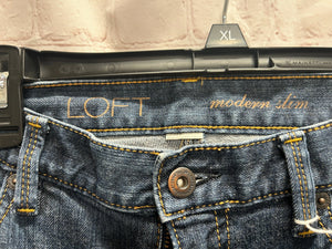 Loft Modern Slim Jeans: Stylish Denim with Ann Taylor LOFT Button. Women's Jean, Blue Denim, Modern Slim Fit, Jean