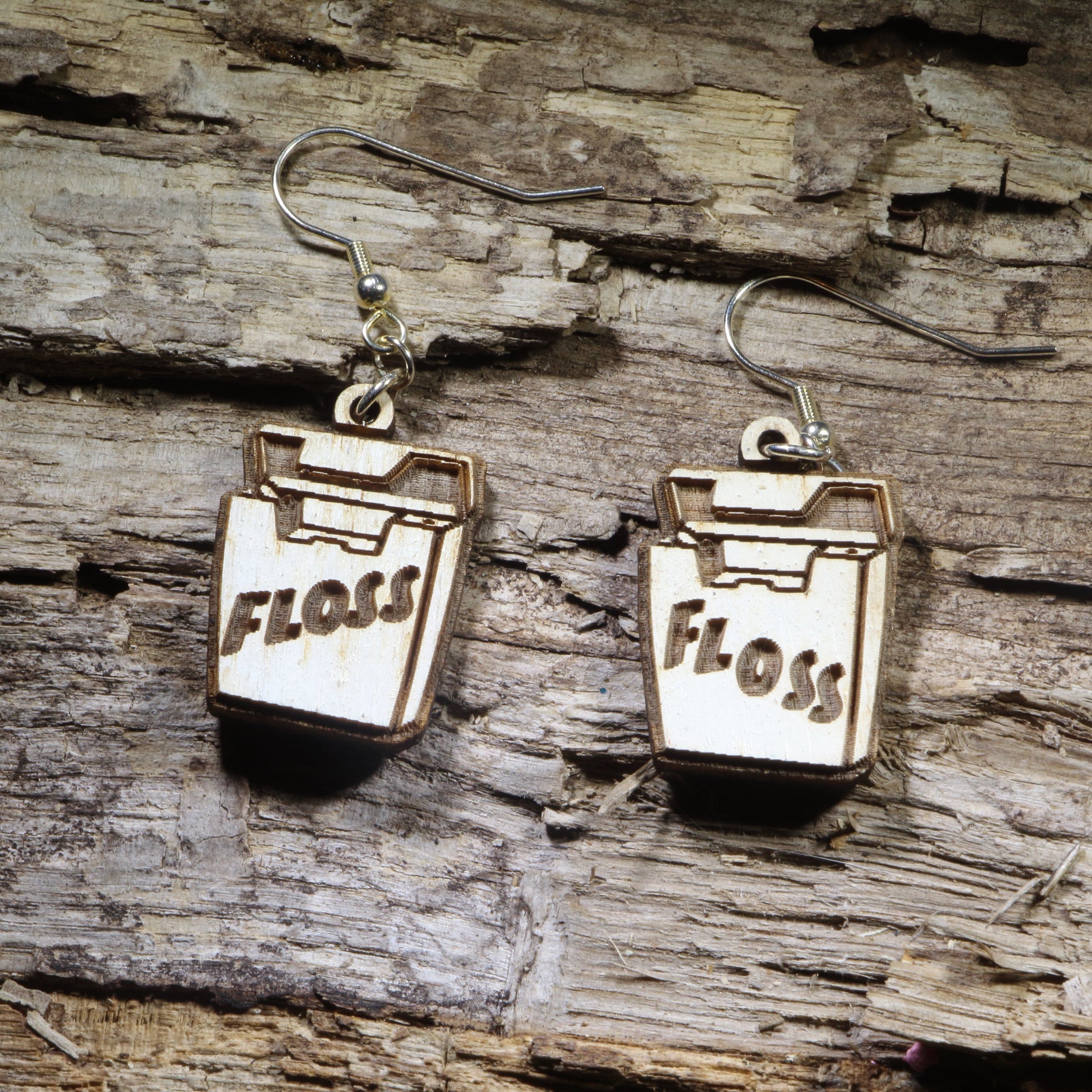 Dental Floss Wooden Dangle Earrings | Dentist Dental Hygiene Jewelry