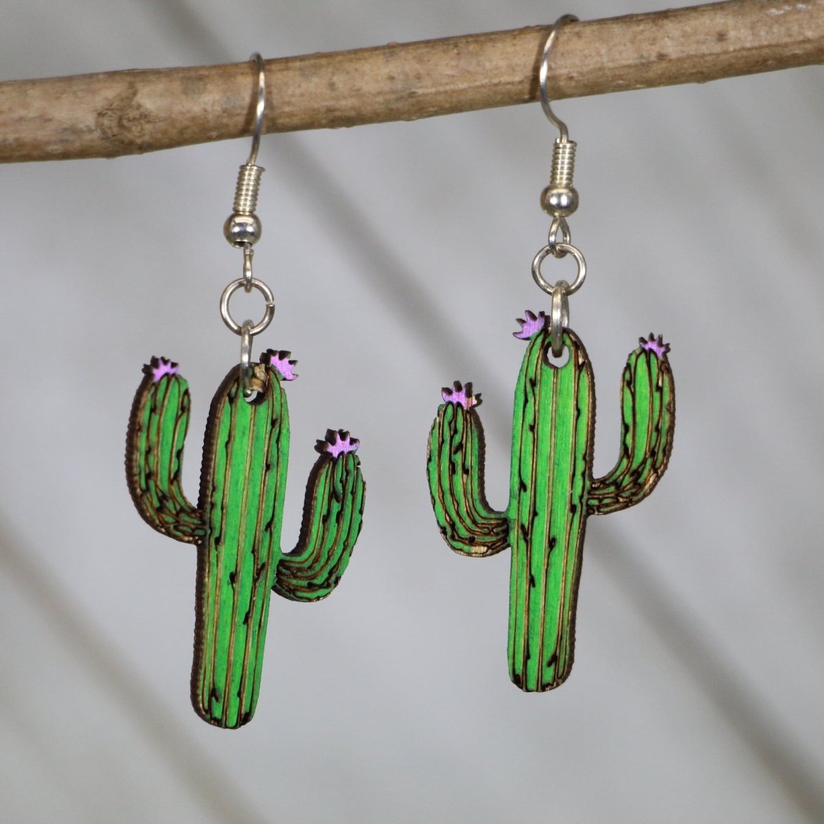 Desert Cactus Wooden Earrings | Southwest Plant Jewelry
