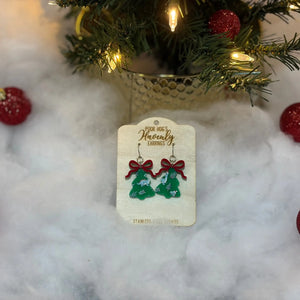 Dinosaur Christmas Tree Earrings: Red or Green Tree Design by Poor Hog's