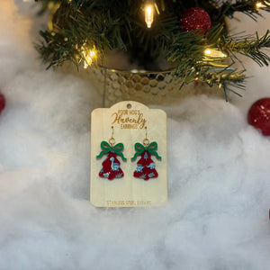 Dinosaur Christmas Tree Earrings: Red Holiday Dino Jewelry Gift for Dino Lovers, handmade, Main Street Collective