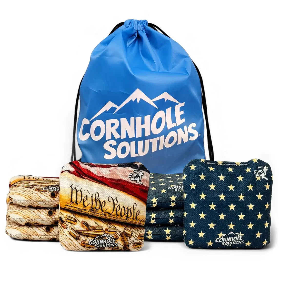 Distressed Stars/WTP - Pro Style REC Cornhole Bags – Regulation 6"x6" – Full Set of 8 Cornhole Solutions