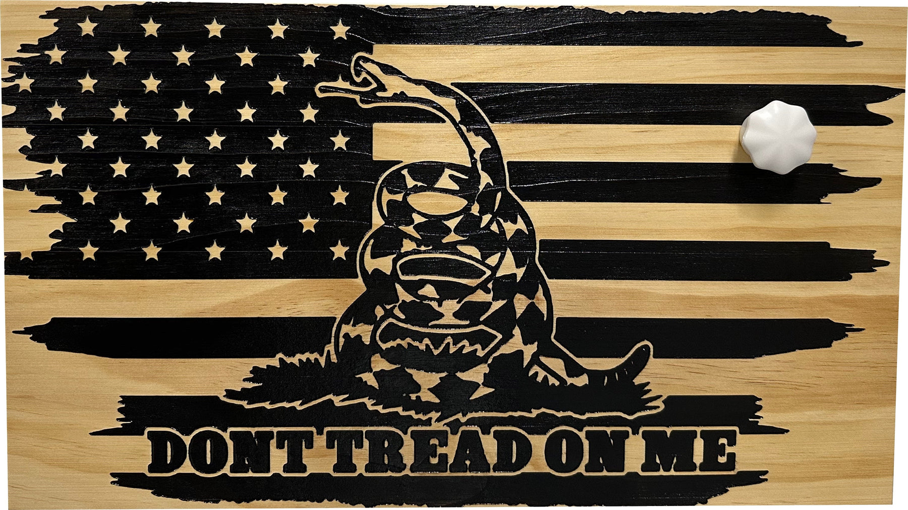 Dont Tread on Me Concealment Shelf - Quick Access Patriotic Hidden Gun Storage with Magnetic Lock - Safe & Secure Gun Concealment Furniture (Distressed)