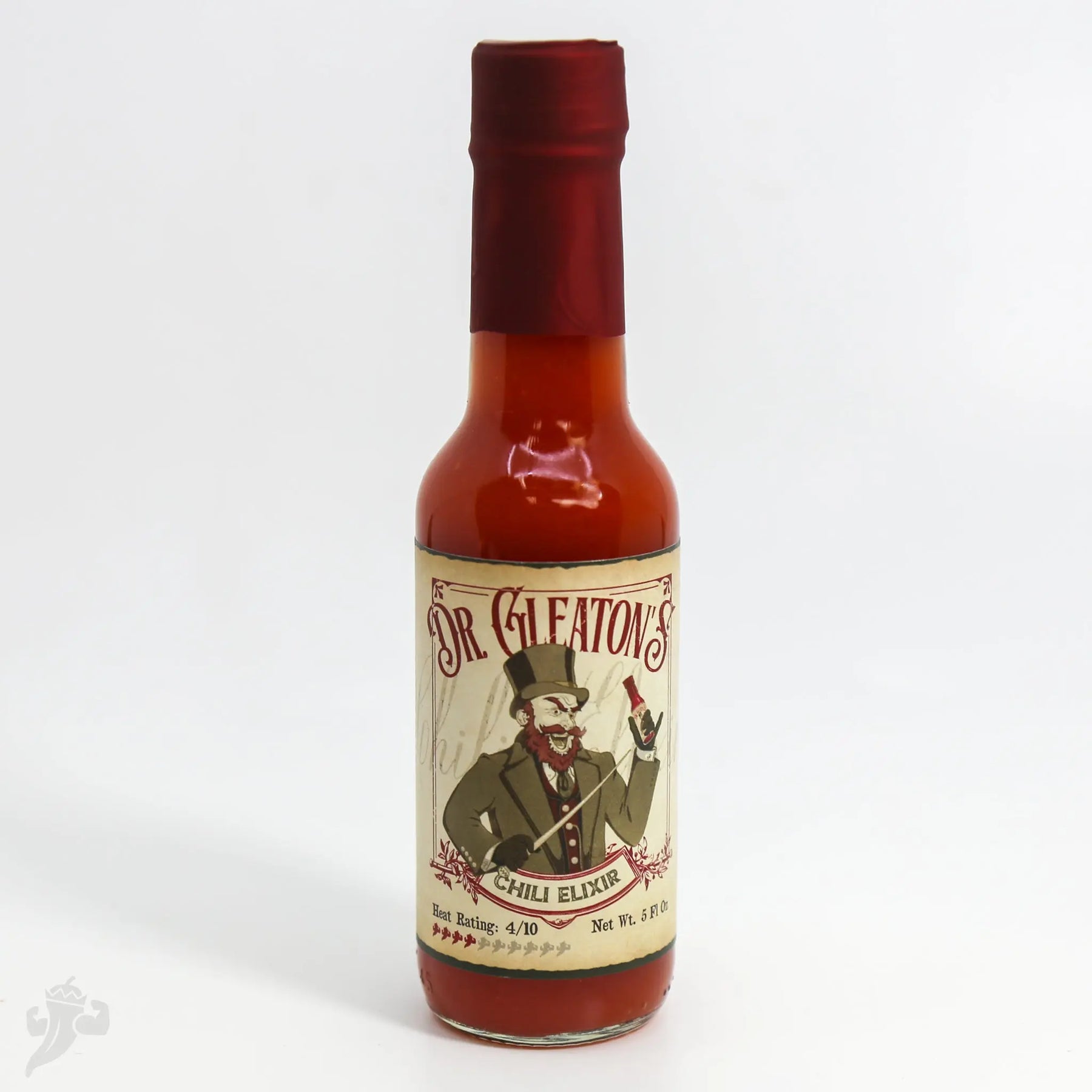 Dr. Gleaton's Chili Elixir hot sauce bottle with vintage-style label artwork.