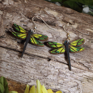 Dragonfly Wooden Dangle Earrings | Nature Insect Jewelry
