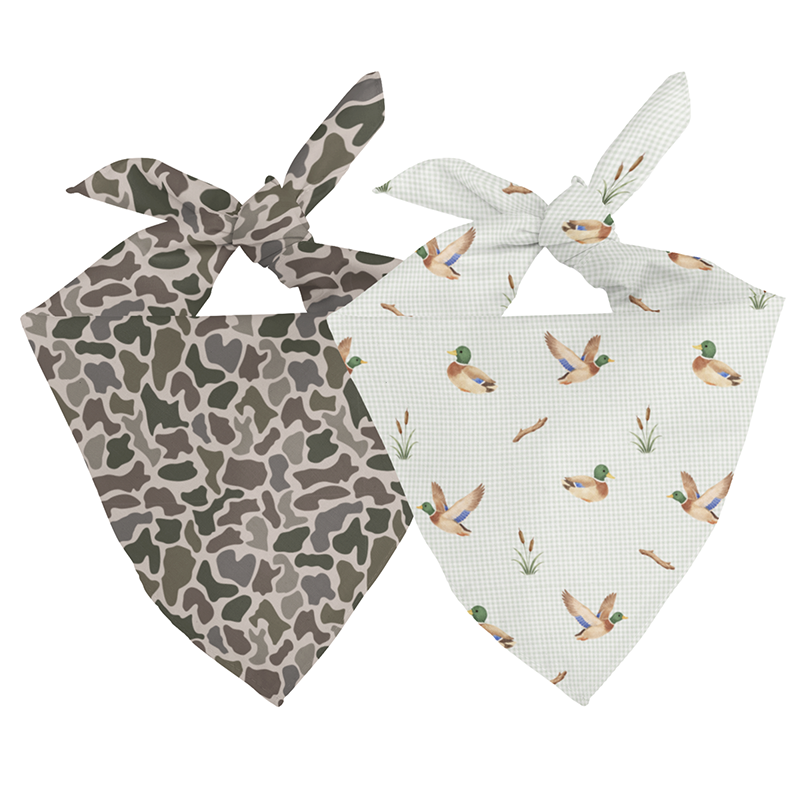 Duck & Camo Dog Bandana by Dog Bandana Co., reversible pet bandana product view