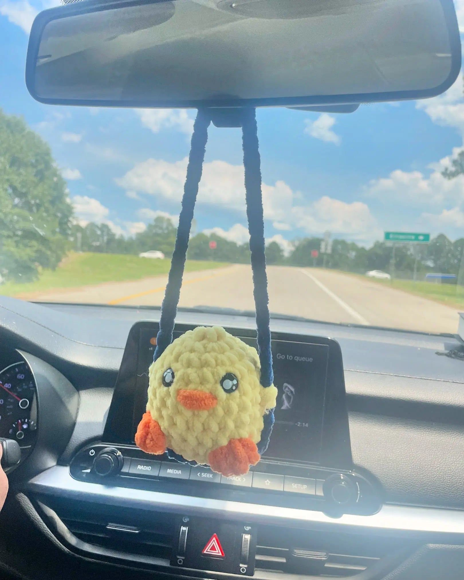 Crochet Duck Car Charm: Handmade Rearview Mirror Accessory - Cute Ducky Car Decor