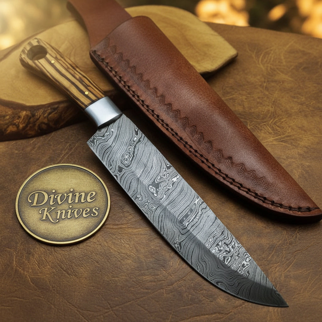 Zebra Wood Damascus Kiritsuke Chef Knife by Divine Knives